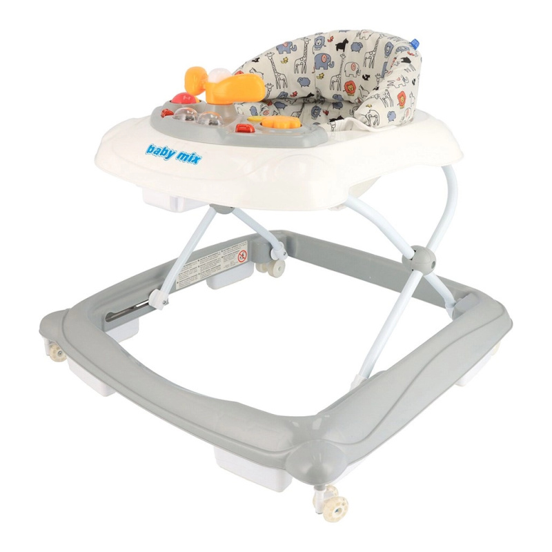 Baby Mix Dětské chodítko  s volantem a silikonovými kolečky šedé