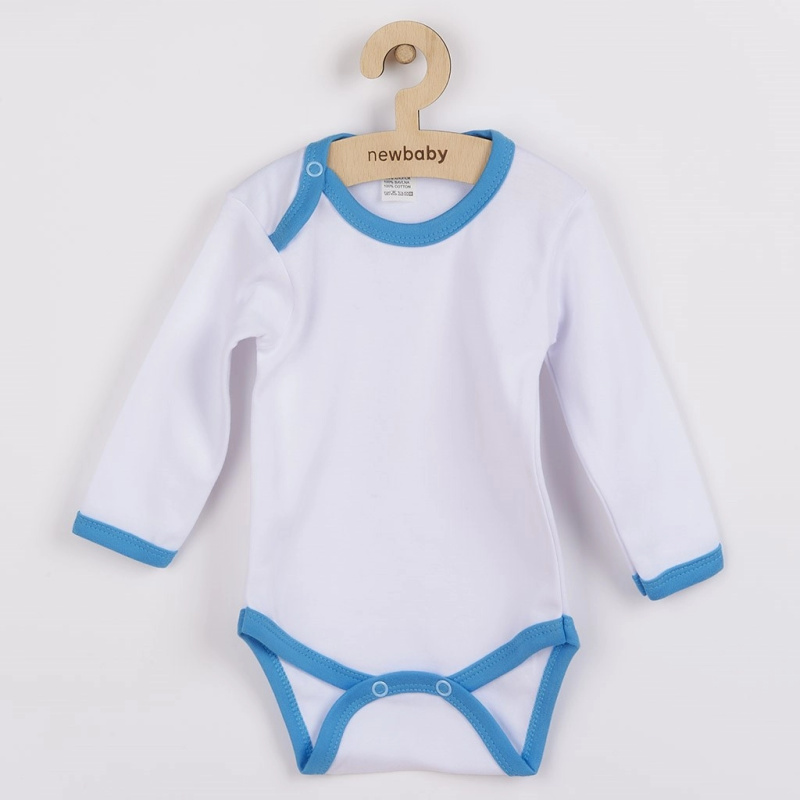 Kojenecké body s dlouhým rukávem s modro‑tyrkysovým lemem NEW BABY