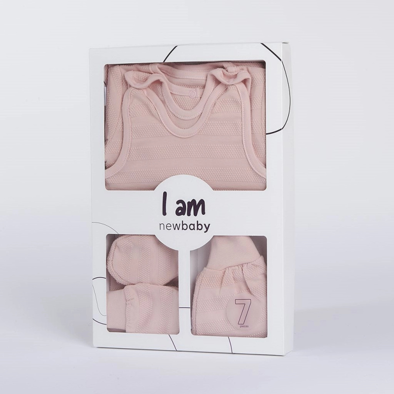 7dílná kojenecká souprava do porodnice NEW BABY I AM růžová
