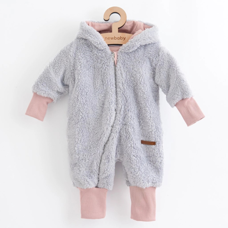 Luxusní dětský zimní overal New Baby Teddy Bear šedo‑růžový