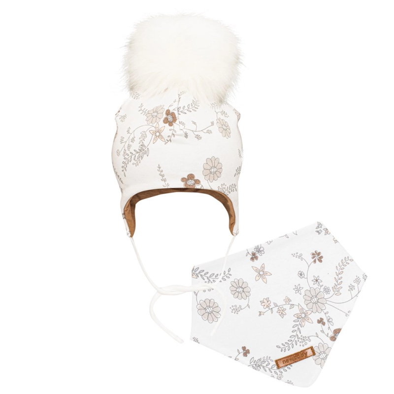 Podzimní kojenecká čepice s bambulí a šátkem na krk NEW BABY Special One