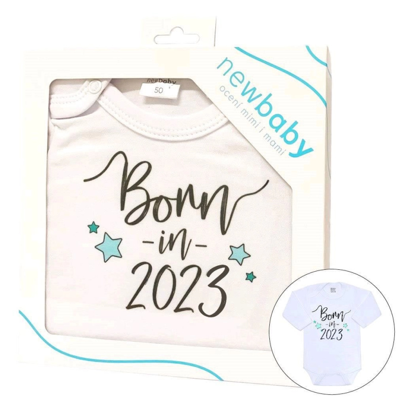 Kojenecké body s dlouhým rukávem Born in 2023 – dárkové balení