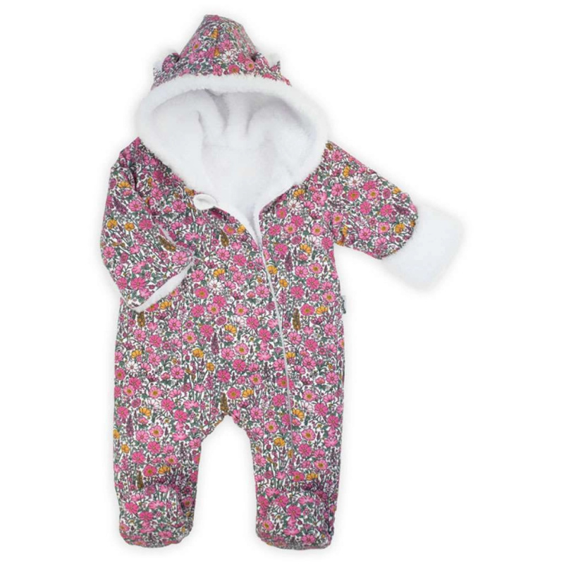 Zimní kojenecký overal Nicol Lea s hřejivou podšívkou a kapucí s oušky, růžový