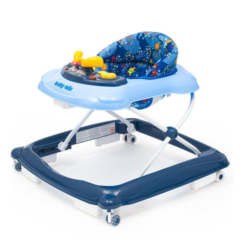 Dětské chodítko BABY MIX s volantem a silikonovými kolečky, tmavě modré