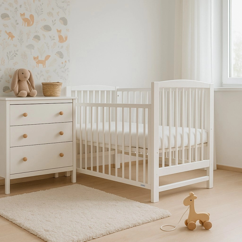 Dětská postýlka New Baby Lilly se stahovací bočnicí, bílá