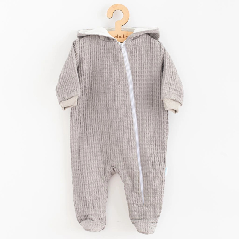 Kojenecký mušelínový overal s kapucí šedý NEW BABY Comfort Clothes