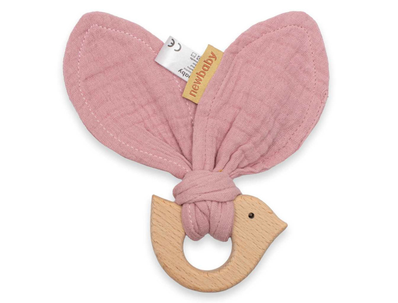 New Baby dětské kousátko s ptáčkem Bird pink