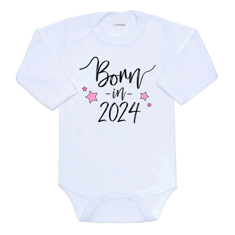 Kojenecké body s potiskem Born in 2024, růžové