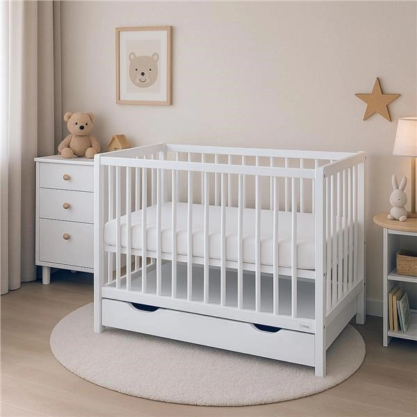 Dětská postýlka se šuplíkem New Baby Basic bílá