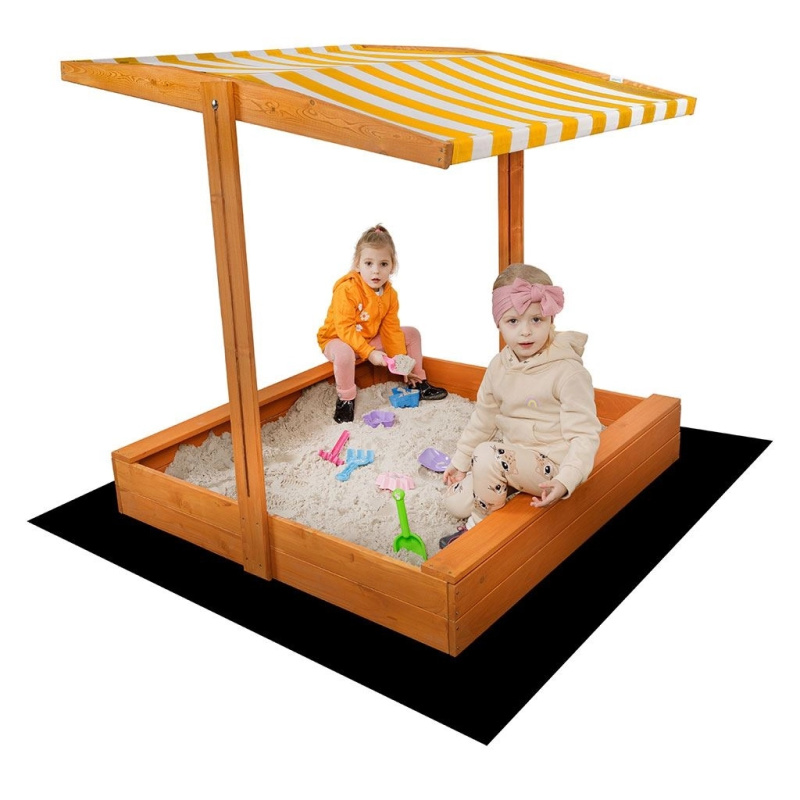 Dětské dřevěné pískoviště se stříškou BABY MIX 120 × 120 cm žluto‑bílé