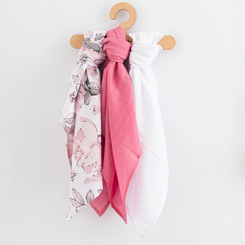 Mušelínové pleny pro holčičky 60×80 cm, sada 3 ks NEW BABY