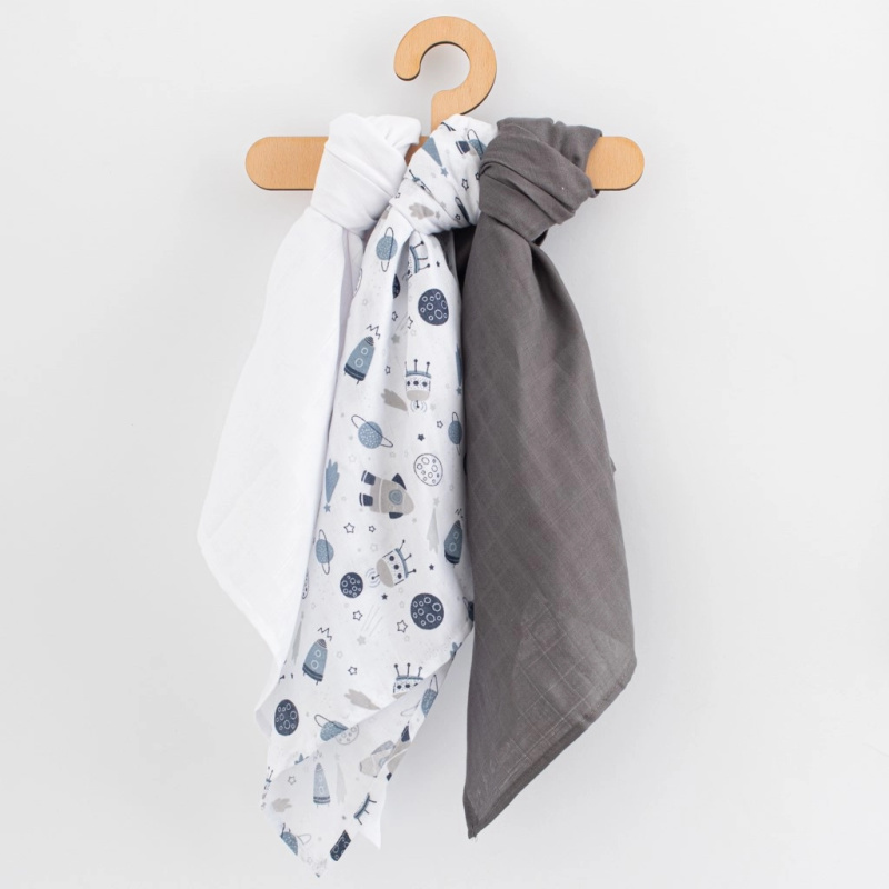 Mušelínové pleny New Baby 60 × 80 cm, 3 ks – modré pro kluky