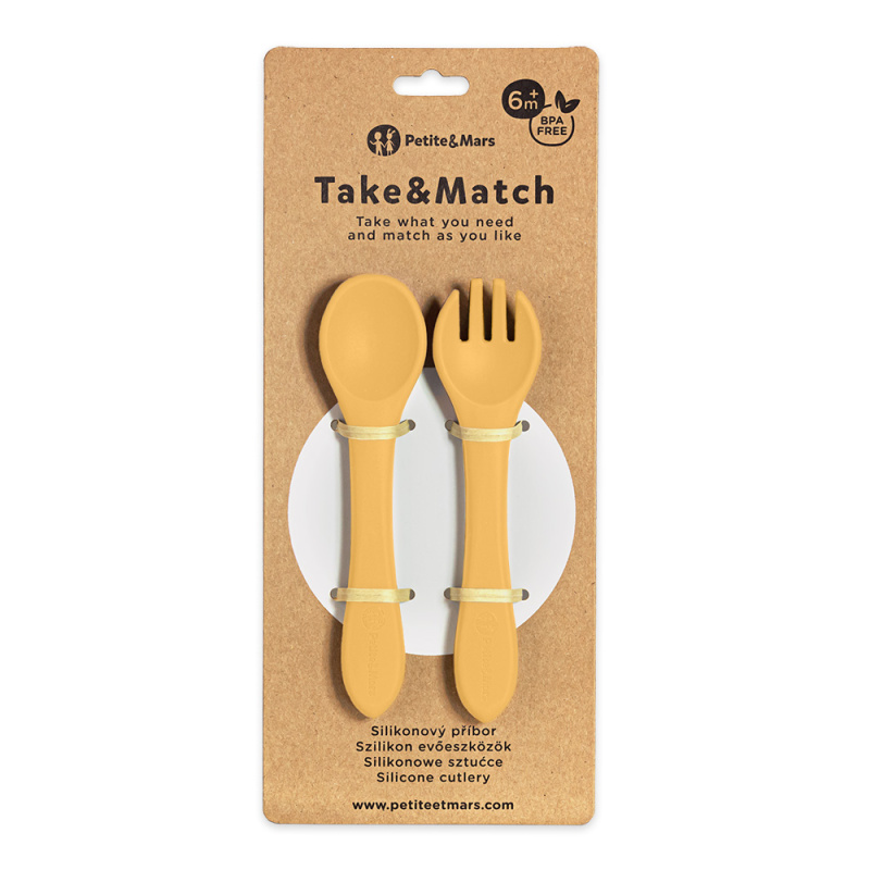 Petite&Mars Příbor silikonový Take&Match 6m+ - Intense Ochre