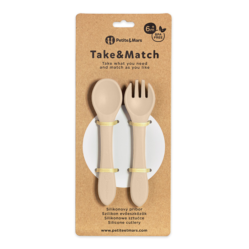 Petite&Mars Take&Match Silicone Cutlery příbor Desert Sand 6 m+ 2 ks