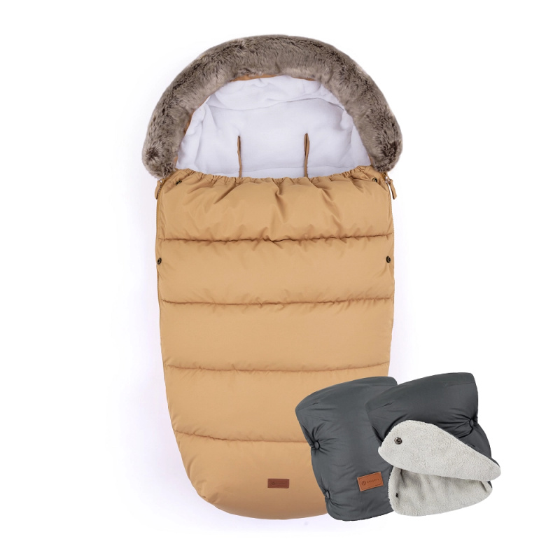 PETITE&MARS fusak 4v1 Comfy elegant caramel + rukávník Jasie charcoal grey