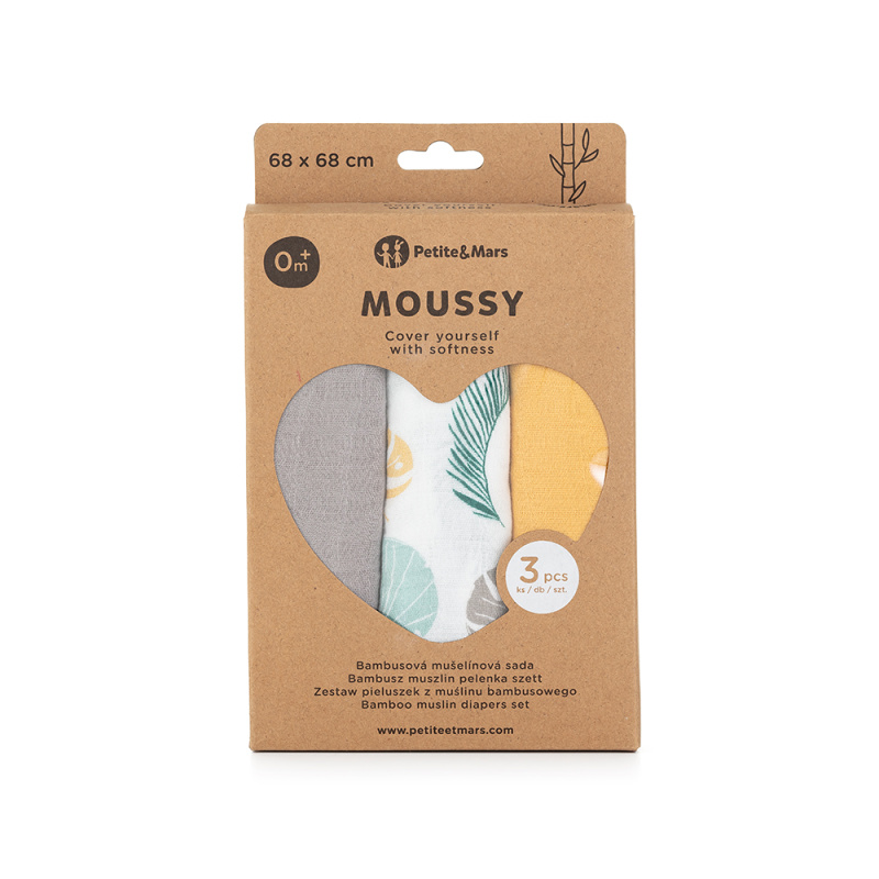 Petite&Mars Moussy látkové pleny Ochre Leaves 68 x 68 cm 3 ks