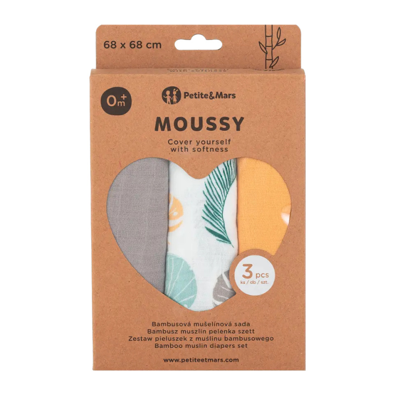 Petite&Mars Moussy látkové pleny Ochre Leaves 68 x 68 cm 3 ks