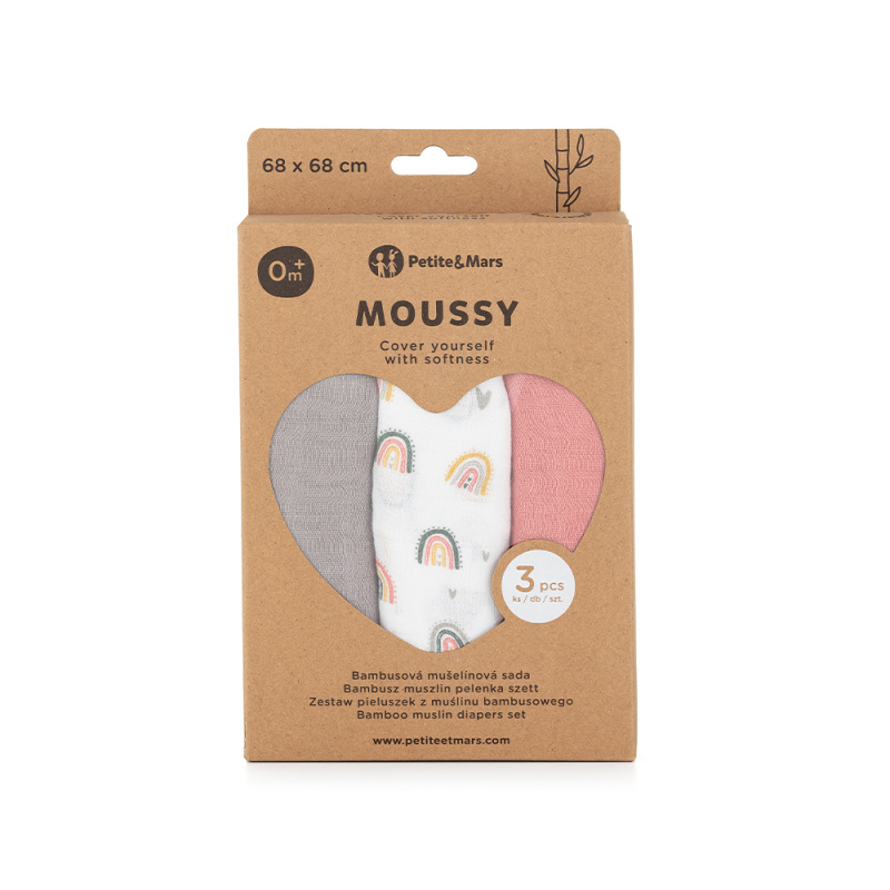 Petite&Mars Moussy látkové pleny Rose Rainbows 68 x 68 cm 3 ks