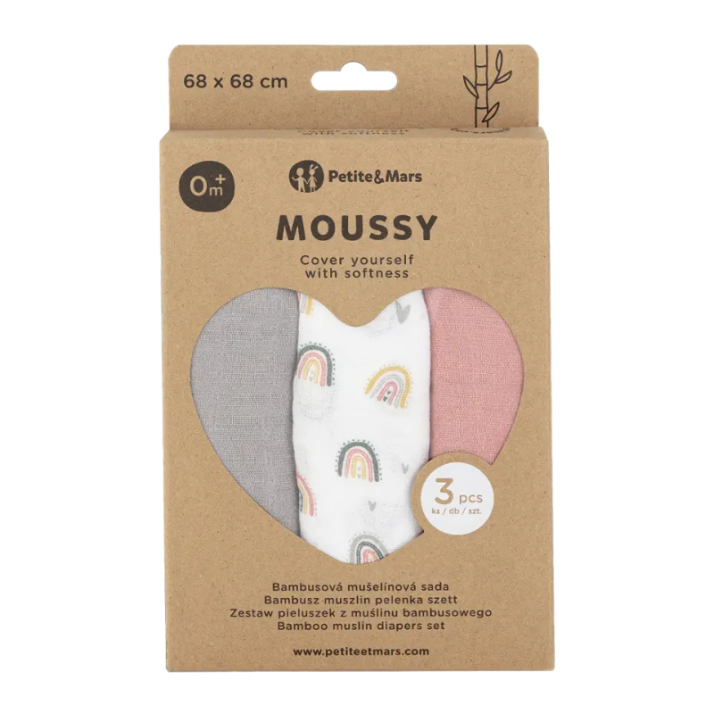 Petite&Mars Moussy látkové pleny Rose Rainbows 68 x 68 cm 3 ks