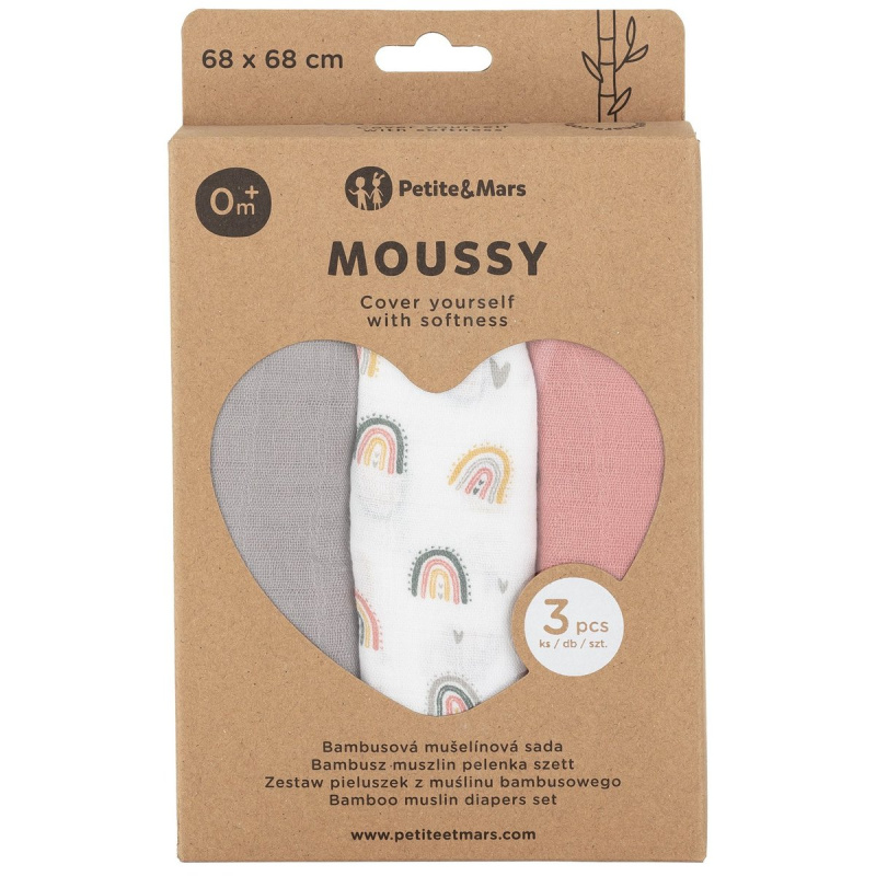 Petite&Mars Moussy látkové pleny Rose Rainbows 68 x 68 cm 3 ks