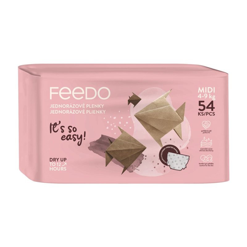 Feedo jednorázové pleny midi 3 (4–9 kg) 54 ks