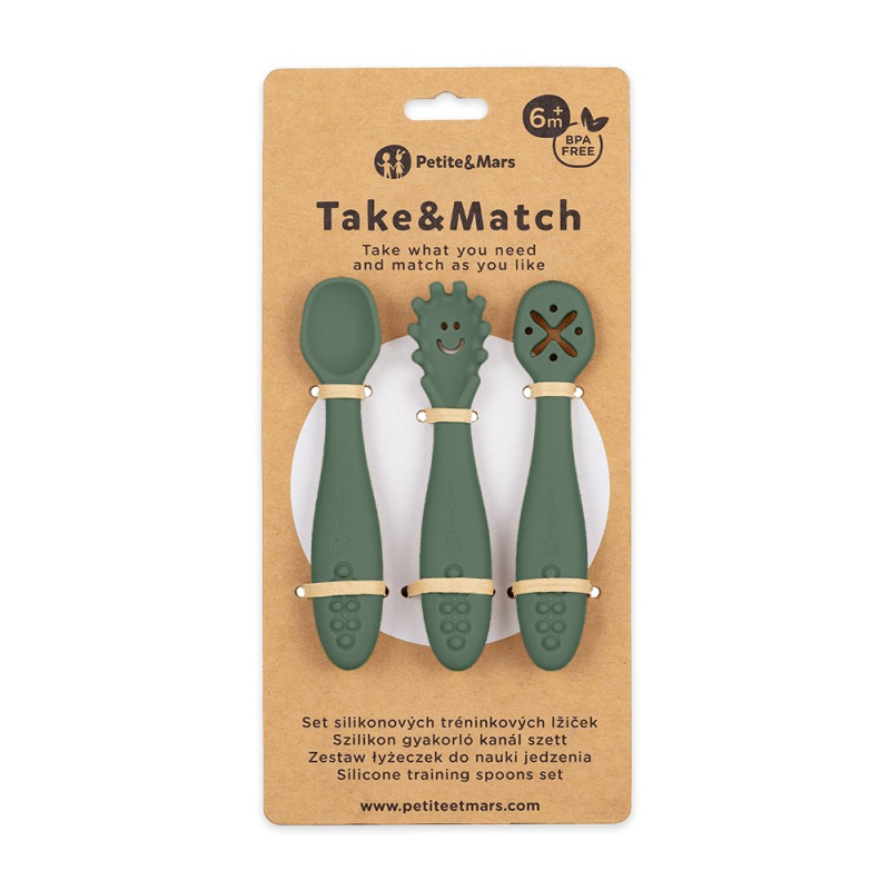 Petite&Mars Take&Match 6m+ lžička pro děti Misty Green 3 ks