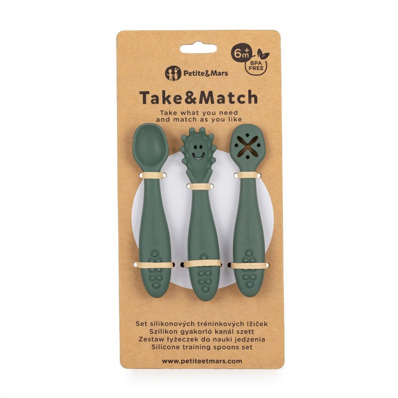 Petite&Mars Take&Match 6m+ lžička pro děti Misty Green 3 ks