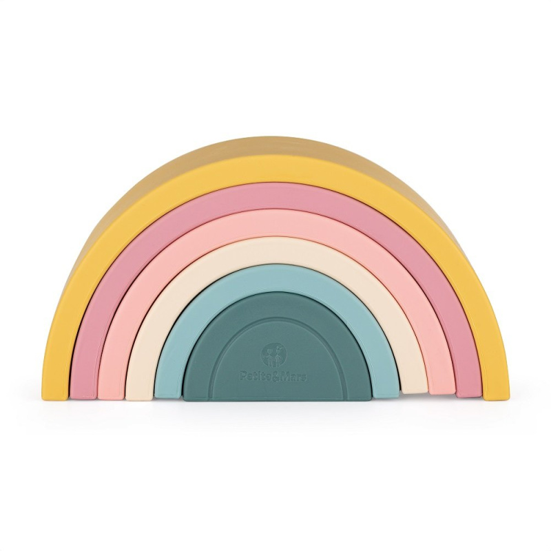 Petite&Mars Hračka silikonová skládací Rainbow Intense Ochre, 12m+