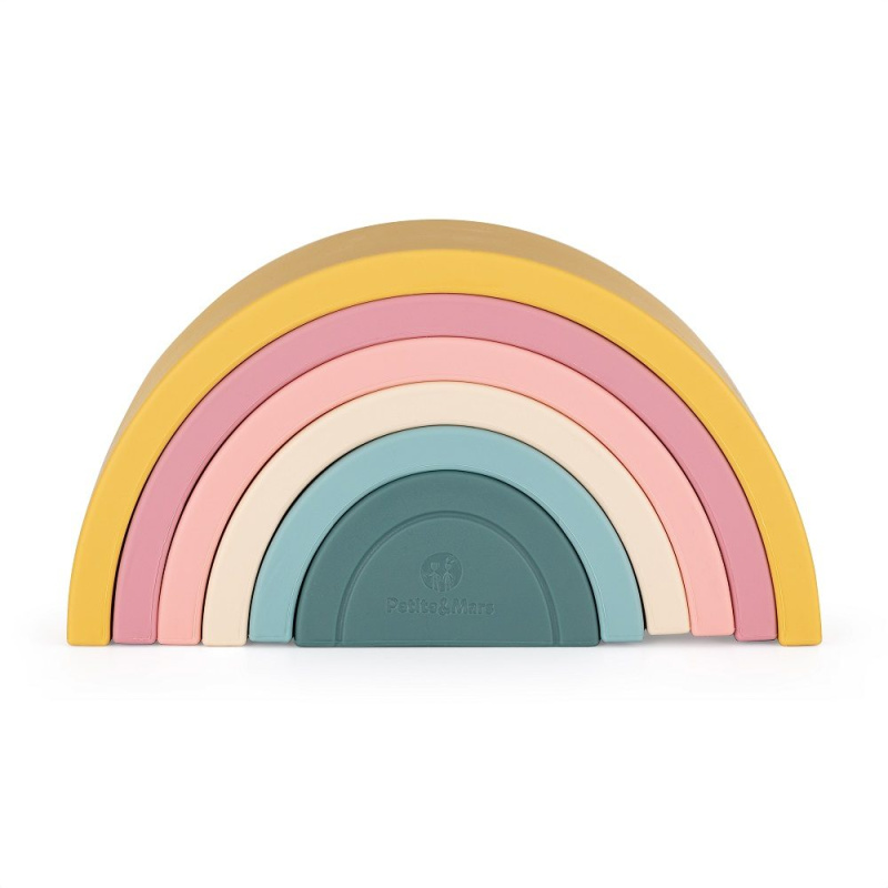 Petite&Mars Hračka silikonová skládací Rainbow Intense Ochre, 12m+