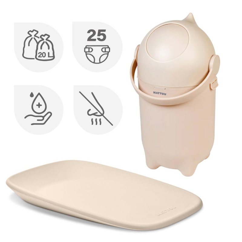 NATTOU Koš na pleny Dropy a přebalovací podložka Softy Beige 50x70 cm - NATTOU Koš na pleny Dropy a přebalovací podložka Softy Beige 50x70 cm