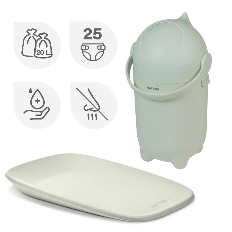 NATTOU Koš na pleny Dropy a přebalovací podložka Softy Beige 50x70 cm - NATTOU Koš na pleny Dropy a přebalovací podložka Softy Green 50x70 cm