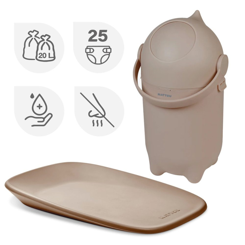 NATTOU Koš na pleny Dropy a přebalovací podložka Softy Beige 50x70 cm - NATTOU Koš na pleny Dropy a přebalovací podložka Softy Taupe 50x70 cm