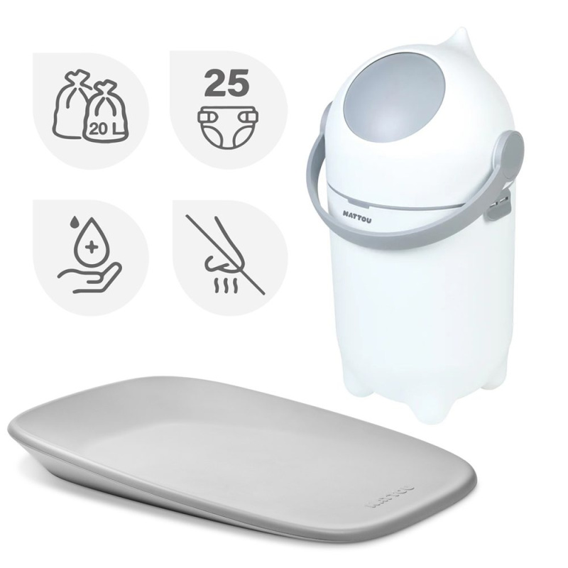 NATTOU Koš na pleny Dropy a přebalovací podložka Softy Beige 50x70 cm - NATTOU Koš na pleny Dropy a přebalovací podložka Softy White/Grey 50x70 cm