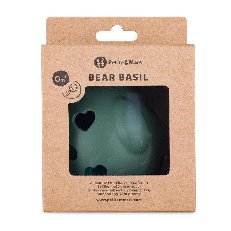 Petite&Mars Bear Basil 0m+ chrastítko Misty Green 1 ks