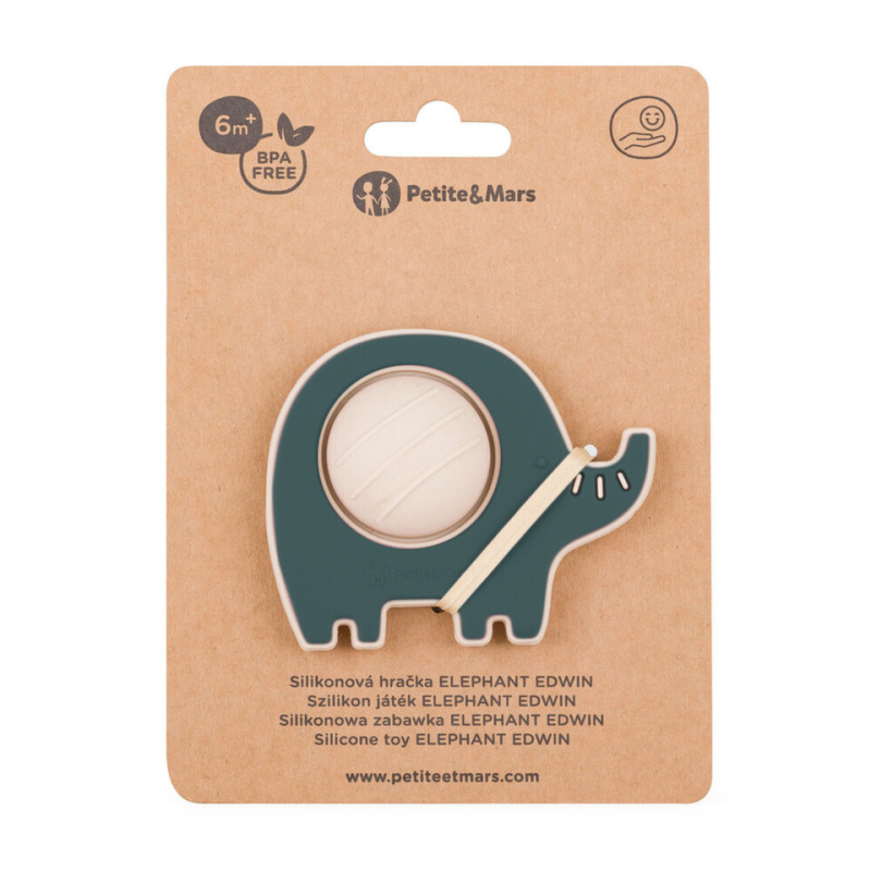 Petite&Mars Elephant Edwin 6m+ hračka Misty Green 1 ks