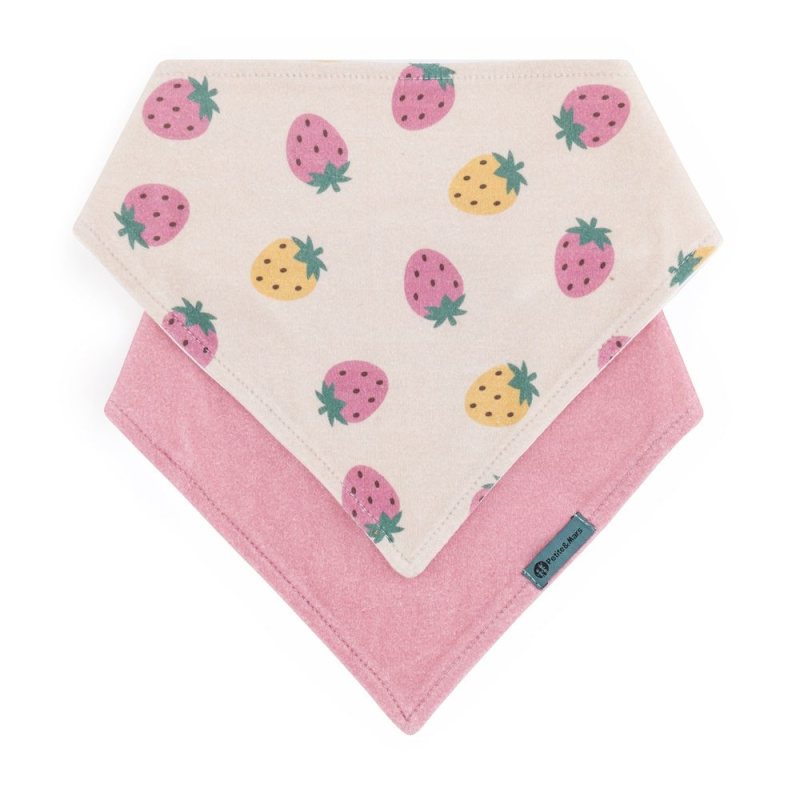 Petite&Mars Bandana Luke 3m+ bryndák Beige Strawberies&Dusty Rose 2 ks