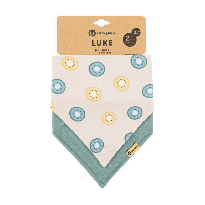 Petite&Mars Bandana Luke 3m+ bryndák Beige Kiwis&Misty Green 1 ks