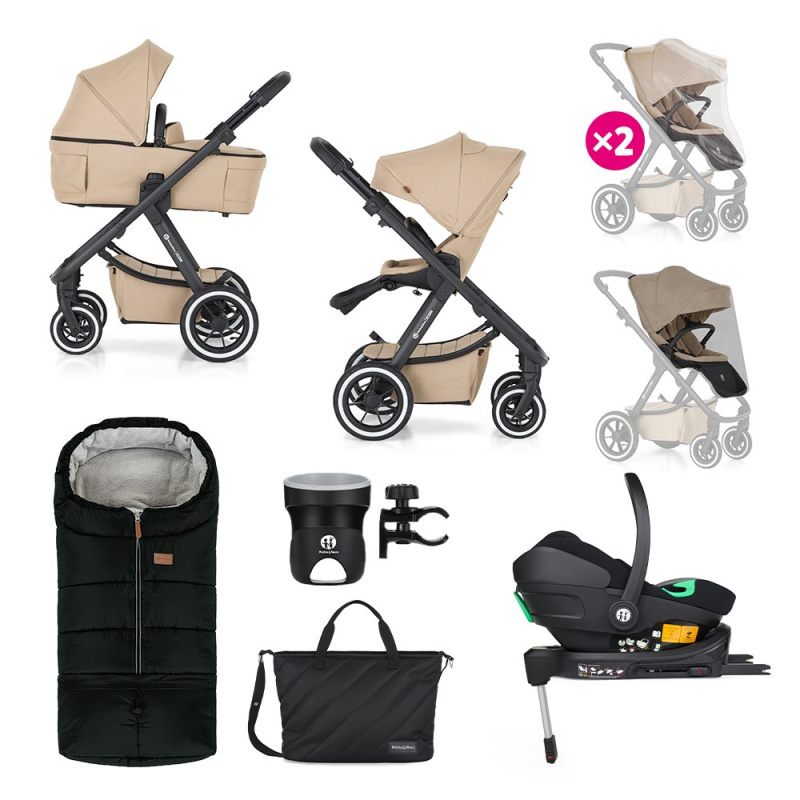 PETITE&MARS Kočárek kombinovaný ICON 2v1 Dove Grey XXL AIR + Core Pro i-Size Black Grey + Báze - PETITE&MARS Kočárek kombinovaný ICON 2v1 Mocha Beige XXL AIR + Core Pro i-Size Black Grey + Báze
