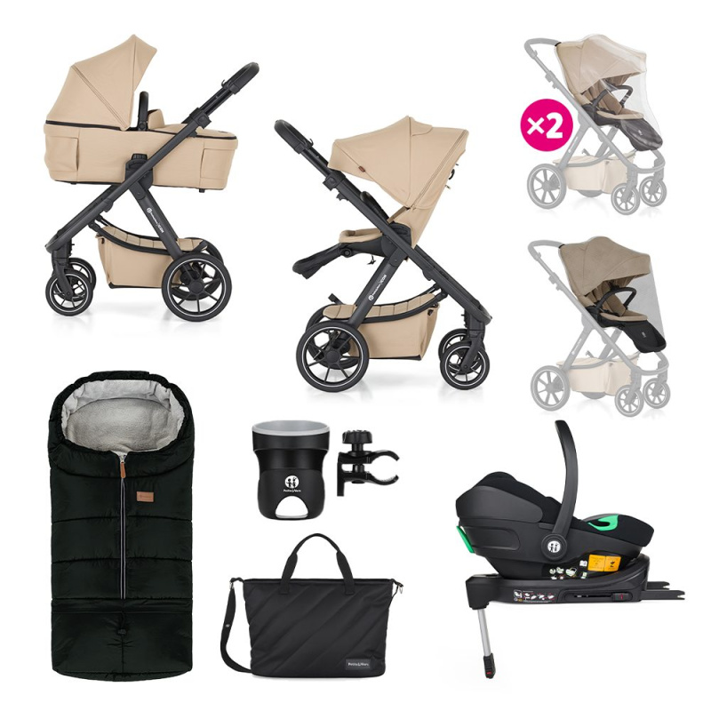 PETITE&MARS Kočárek kombinovaný ICON 2v1 Dove Grey XXL RWS + Core Pro i-Size Black Grey + Báze - PETITE&MARS Kočárek kombinovaný ICON 2v1 Mocha Beige XXL RWS + Core Pro i-Size Black Grey + Báze
