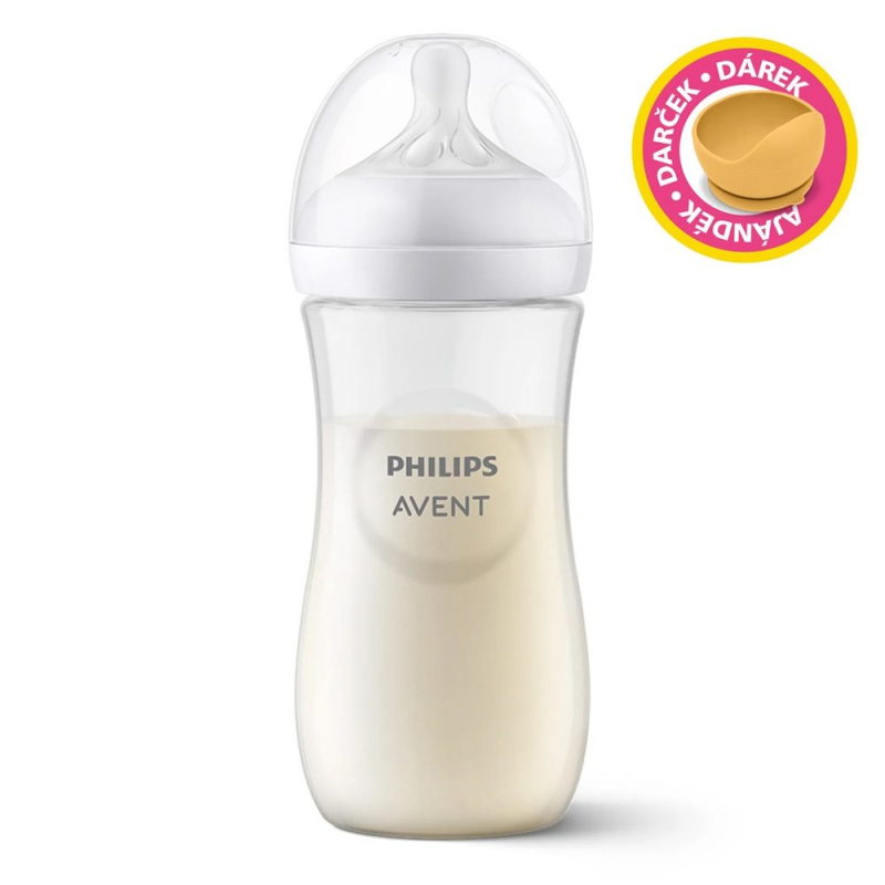 Philips AVENT Láhev Natural Response 330 ml, 3m+dárek PETITE&MARS Miska 6m+