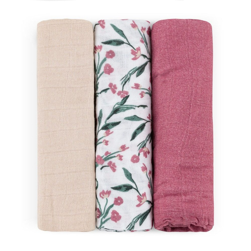 Petite&Mars Moussy látkové pleny Pink Meadow 68 x 68 cm 3 ks