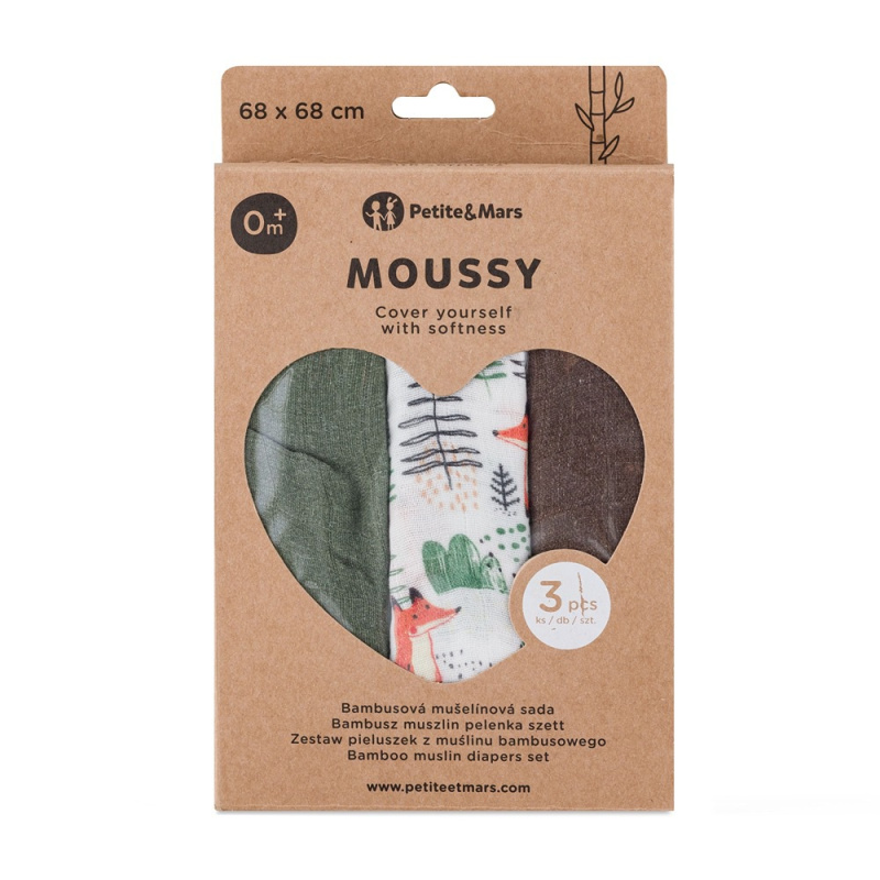 Petite&Mars Moussy látkové pleny Forest Fox 68 x 68 cm 3 ks