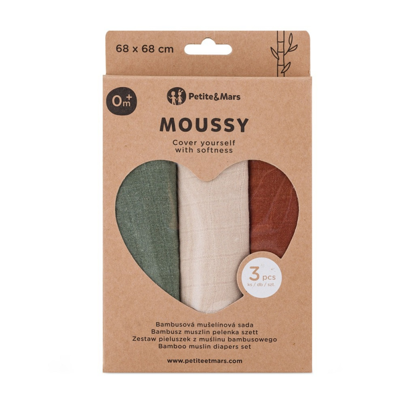 Petite&Mars Moussy látkové pleny Earth Tones 68 x 68 cm 3 ks