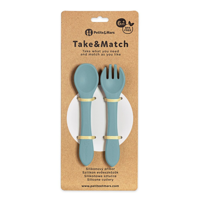Petite&Mars Take&Match Silicone Cutlery příbor Frosted Sky 6m+ 2 ks