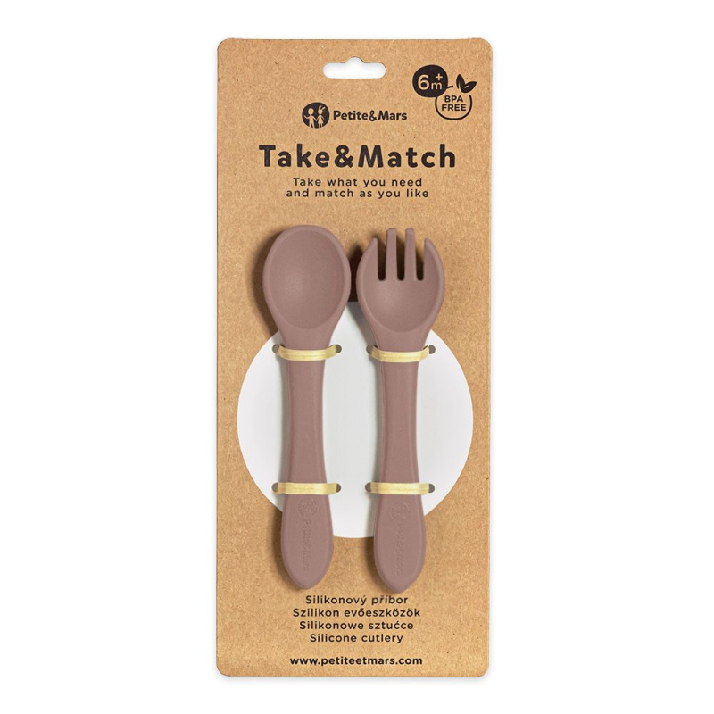 Petite&Mars Take&Match Silicone Cutlery příbor Velvet Latte 6m+ 2 ks