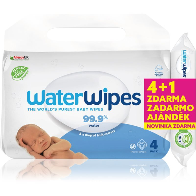 Waterwipes Vlhčené ubrousky bez obsahu plastů 4×60 ks + Hydrating clean ubrousky 60 ks