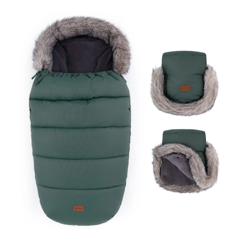 PETITE&MARS Set zimní fusak Comfy 4v1 + rukavice na kočárek Furry Elegant Caramel - PETITE&MARS Set zimní fusak Comfy 4v1 + rukavice na kočárek Furry Veritable Khaki