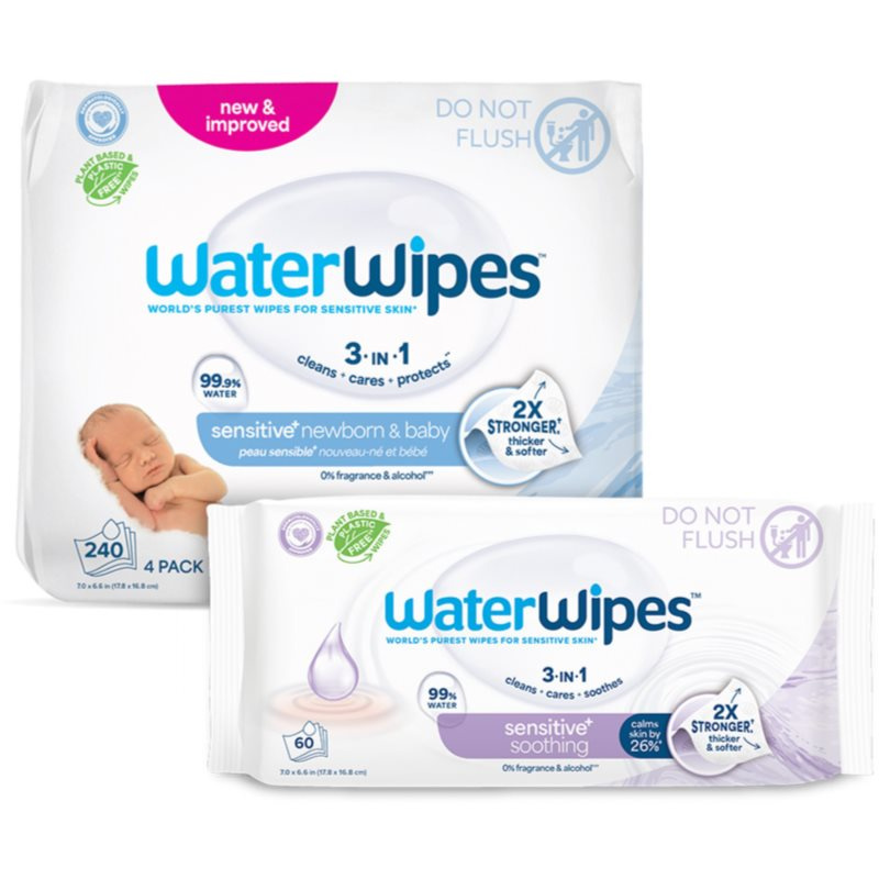 WaterWipes vlhčené ubrousky 4×60 ks + Soothing clean 60 ks zdarma
