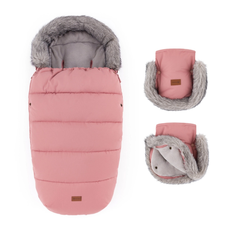 PETITE&MARS zimní set: fusak Comfy 4v1 + rukavice na kočárek Furry old rose