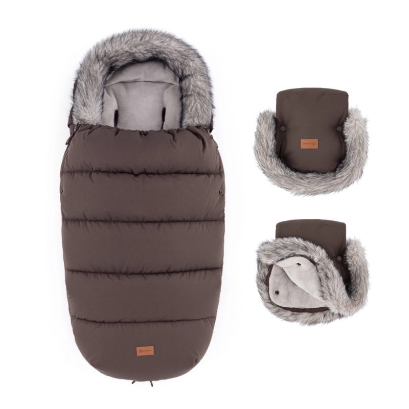 PETITE&MARS zimní set fusak comfy 4v1 + rukavice na kočárek furry rich brown